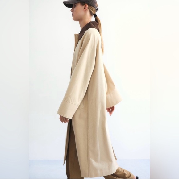 H&M Long Canvas Twill Chore Barn Jacket Tan Brown size XL - Picture 4 of 11